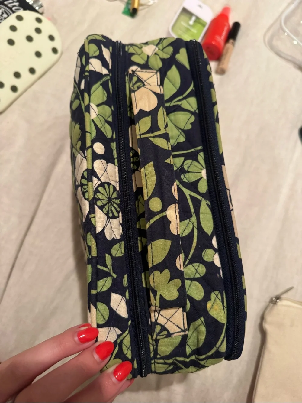 Vera Bradley Quilted Floral Cosmetic Pouch - Green & Navy